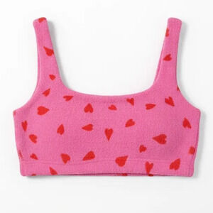 Yitty Pet Me Fuzzy Heart Crop Top Pink Fabletics Loungewear Sherpa Bra Red Large